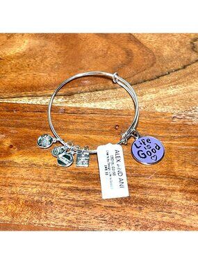 Alex and Ani Life Is Good Charm Bracelet Purple w/Silver Finish Expands 2"- 3.5"